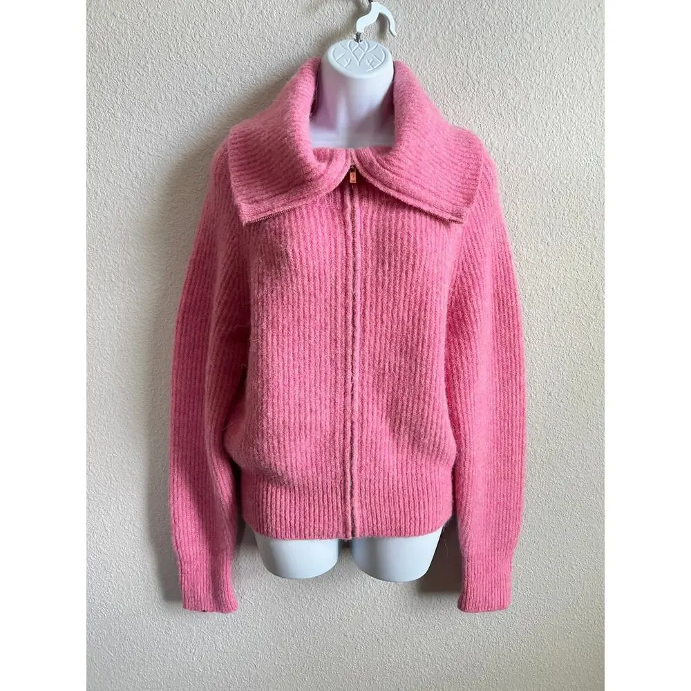 Maje Pink Myzip Wool Blend Cardigan Women's XS Casual Chic Minimalist Sweater - Picture 2 of 6